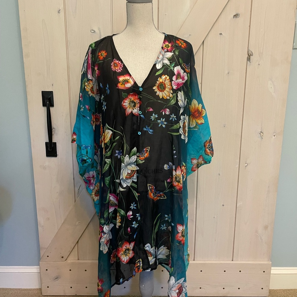 Johnny Was Floral Black and Blue Swim Coverup